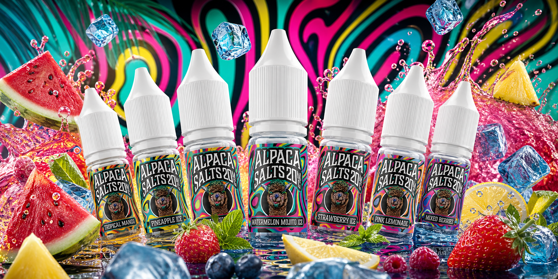 Campaña de gama Alpaca Salts con frutas y hielo